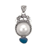 Sterling Silver Oxidized Mother Pearl and Opal Pendant with Pendant Dimension of 20.5MMx45.21MM