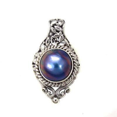 Sterling Silver Oxidized Gray Mother Pearl Pendant with Pendant Dimension of 20MMx35.05MM