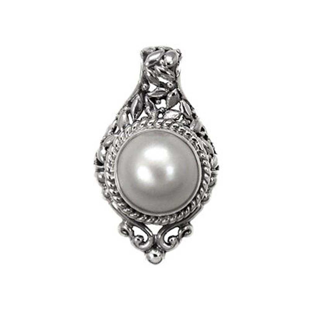 Sterling Silver Oxidized Mothe Pearl Pendant with Pendant Dimension of 20MMx35.05MM