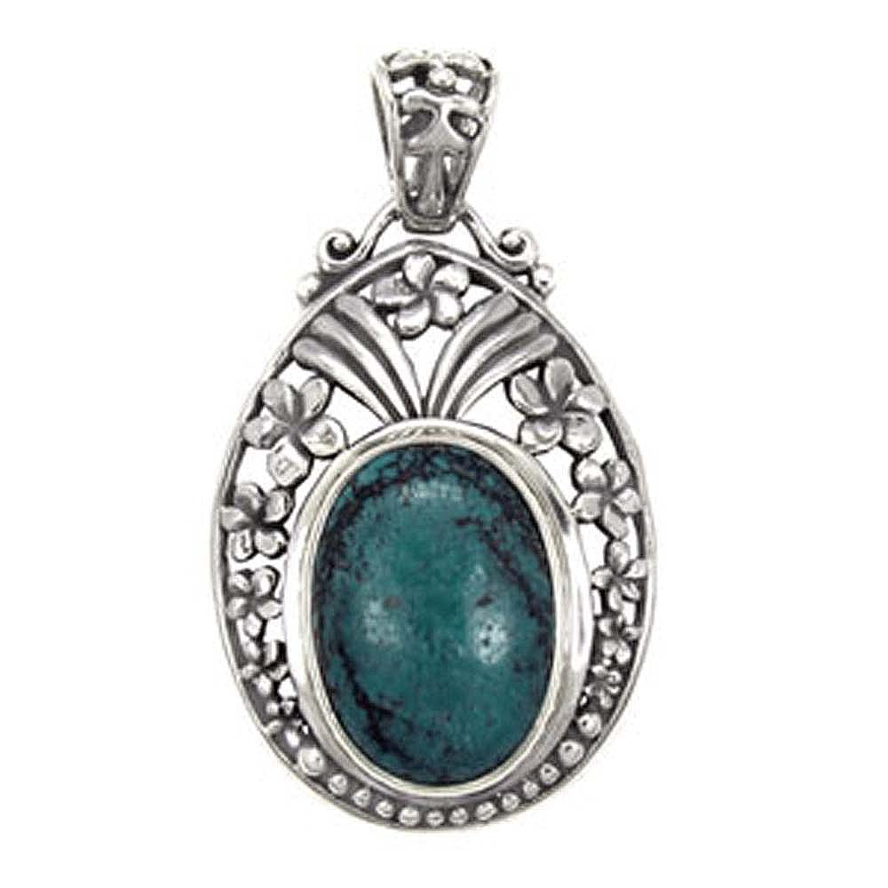 Sterling Silver Oxidized Finished Turquoise Pendant with Pendant Dimension of 23MMx41.28MM