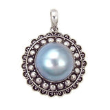 Sterling Silver Oxidized Finished Gray Mabe Pearl Pendant with Pendant Dimension of 25.4MMx25.4MM