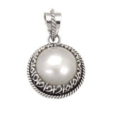 Sterling Silver Oxidiezed Round Mabe Pearl Pendant with pendant Dimension of 20MMx34.93MM and Pendant Diameter of 20MM