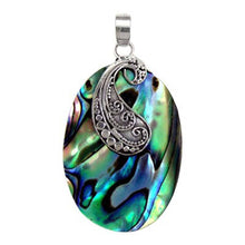 Load image into Gallery viewer, Sterling Silver Oxidized Finished Green Oval Shape Shell Pendant with Pendant Dimension of 23MMx38.1MM
