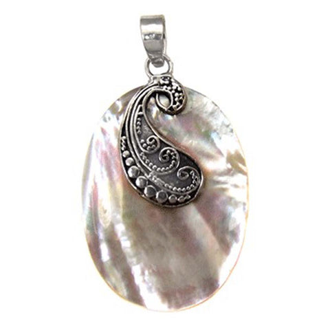 Sterling Silver Oxidized Finished Oval Shape Shell Pendant with Pendant Dimension of 23MMx38.1MM