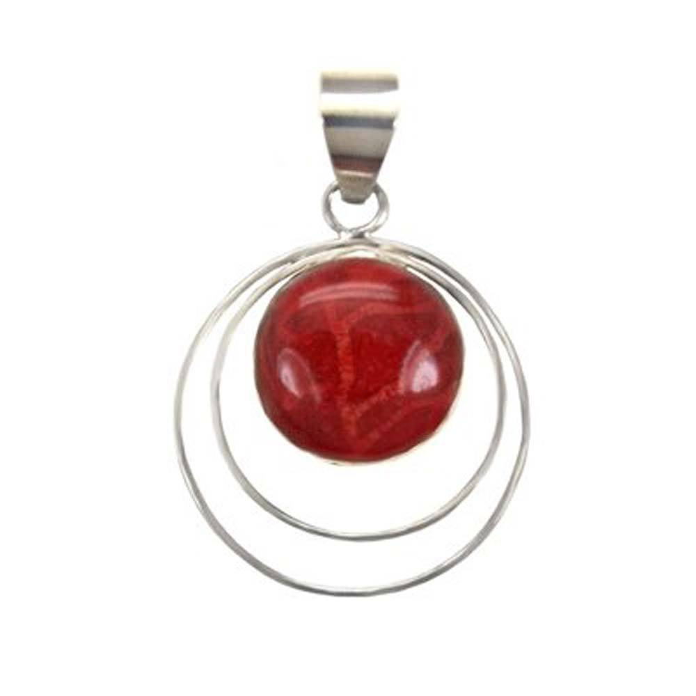 Sterling Silver Red Coral Pendant with Pendant Dimension of 25MMx25.4MM and Pendant Diameter of 25MM
