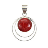 Sterling Silver Red Coral Pendant with Pendant Dimension of 25MMx25.4MM and Pendant Diameter of 25MM