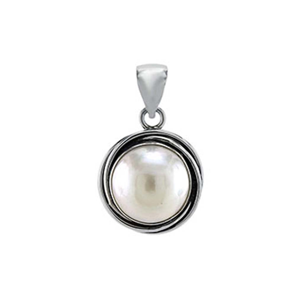 Sterling Silver Mabe Pearl Bali Design PendantAnd Length of  1 1/4