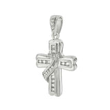 Sterling Silver Round Clear Cz Ribbon Cross Pendant with Pendant Dimension of 26MMx44.45MM