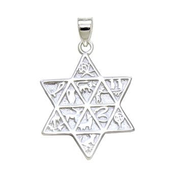 Sterling Silver Jewish Star With Twelve Tribes Of Israel Pendant