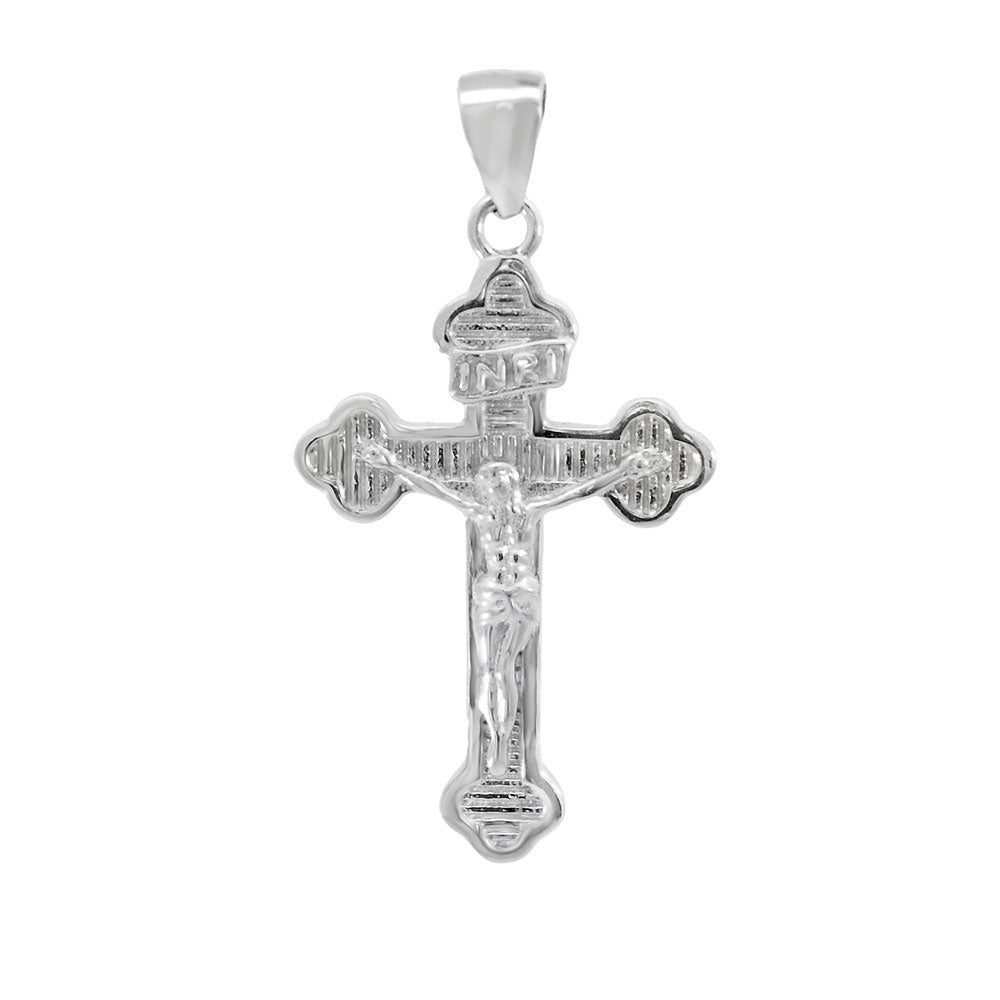 Sterling Silver Rhodium Crucifix Cross Pendant Width-20.3mm, Height-1.5inch