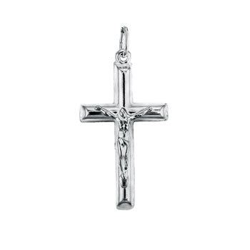 Italian Sterling Silver Round Tube Crucifix Cross Pendant