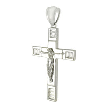 Load image into Gallery viewer, Sterling Silver Polished Rhodium Crucifix With Baguette CZ Cross Pendant