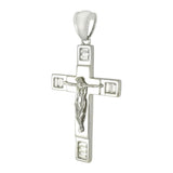 Sterling Silver Polished Rhodium Crucifix With Baguette CZ Cross Pendant