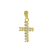 Load image into Gallery viewer, Sterling Silver Gold Plated Cubic Zirconia Small Cross Pendant - silverdepot