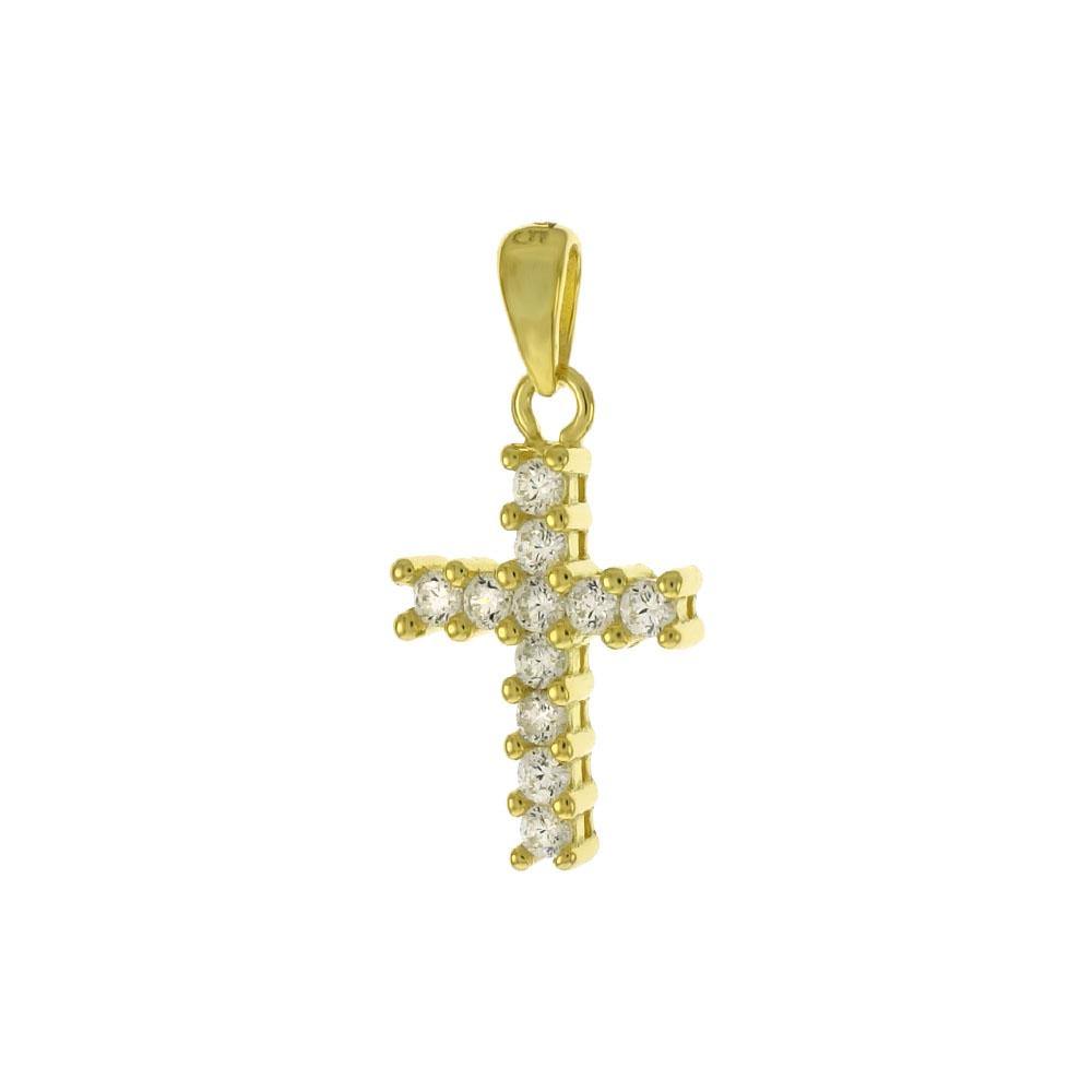 Sterling Silver Gold Plated Cubic Zirconia Small Cross Pendant - silverdepot