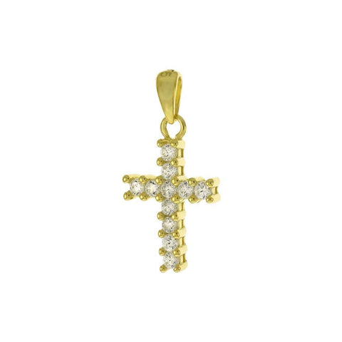 Sterling Silver Gold Plated Cubic Zirconia Small Cross Pendant