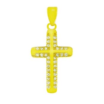 Sterling Silver Gold Plated CZ Bordered Cross Pendant
