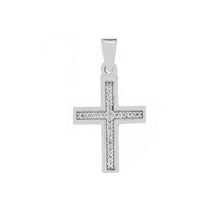 Load image into Gallery viewer, Sterling Silver Pave CZ Cross Pendant Width-13.3mm, Height-1inch