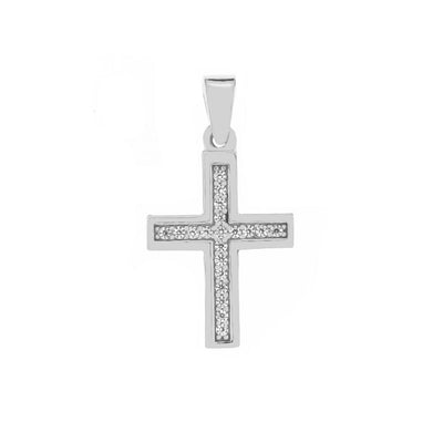 Sterling Silver Pave CZ Cross Pendant Width-13.3mm, Height-1inch