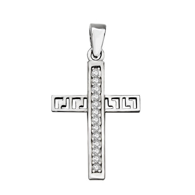 Sterling Silver CZ Cross Pendant Width-16mm, Height-1 1/8inch