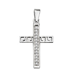 Sterling Silver CZ Cross Pendant Width-16mm, Height-1 1/8inch