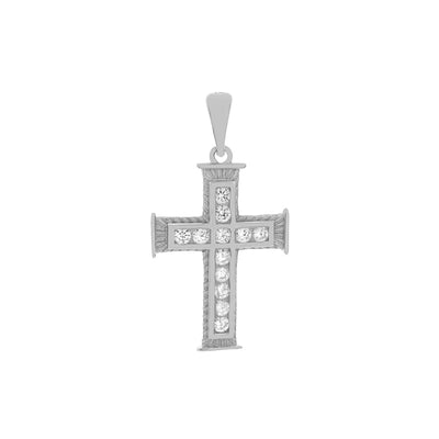 Sterling Silver CZ Cross Pendant Width-16.8mm, Height-1 2/8inch