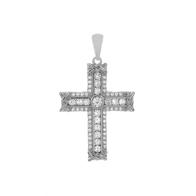 Sterling Silver CZ Cross Pendant Width-21.5mm, Diameter-1 3/8inch