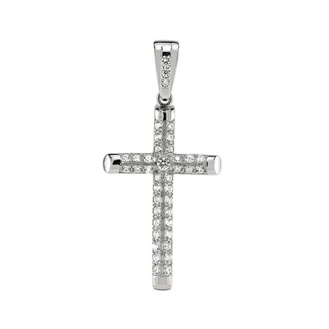 Sterling Silver Cubic Zirconia Tube Cross Pendant And Width 10 inch\r\n