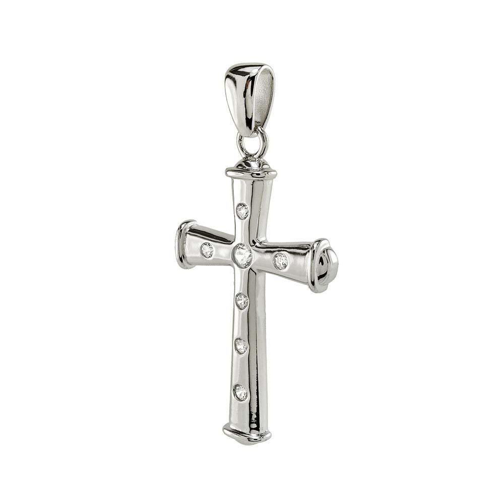 Sterling Silver Cubic Zirconia Cross PendantAnd Width 7/8 inch