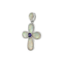 Load image into Gallery viewer, Sterling Silver White Opal Cross Shaped Pendant With Amethyst CZAnd Length 1 ��� inchAnd Width 20.3 mm