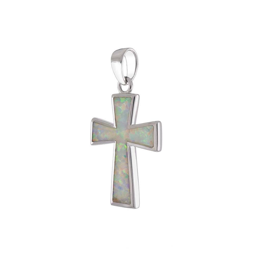 Sterling Silver Simulated White Opal Cross Shaped PendantAnd Length 1 1/8 inchAnd Width 15.7 mm