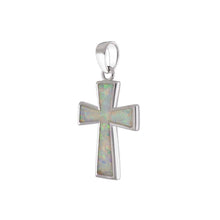 Load image into Gallery viewer, Sterling Silver Simulated White Opal Cross Shaped PendantAnd Length 1 1/8 inchAnd Width 15.7 mm