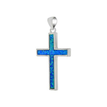 Load image into Gallery viewer, Sterling Silver Simulated Blue Opal Cross Pendant