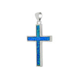 Sterling Silver Simulated Blue Opal Cross Pendant