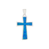 Sterling Silver Lab Opal-Blue Cross Pendant