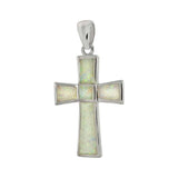 Sterling Silver Simulated White Opal Cross Pendant