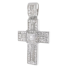Load image into Gallery viewer, Sterling Silver CZ Hip Hop Cross Pendant Weight-46.8gram, Width-1 5/8inch, Length-2 1/2inch