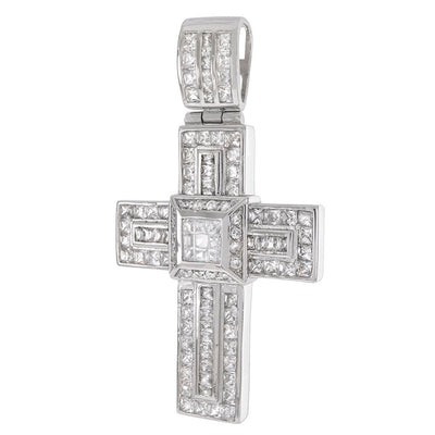 Sterling Silver CZ Hip Hop Cross Pendant Weight-46.8gram, Width-1 5/8inch, Length-2 1/2inch