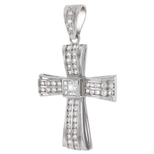 Load image into Gallery viewer, Sterling Silver Center Invisible Square With Round CZ Hip Hop Cross Pendant Weight-27.1gram, Width-44mm, Height-3inch