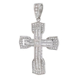 Sterling Silver Baguette And Round CZ Hip Hop Cross Pendant Weight-30.7gram, Width-47mm, Length-3 1/8inch