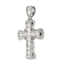 Load image into Gallery viewer, Sterling Silver Baguette And Princess CZ Cross PendantAnd Length 2 1/8 inchesAnd Width 30.6mm