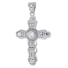 Load image into Gallery viewer, Sterling Silver Round CZ Hip Hop Cross Pendant Weight-25.5gram, Width-43mm, Height-3inch