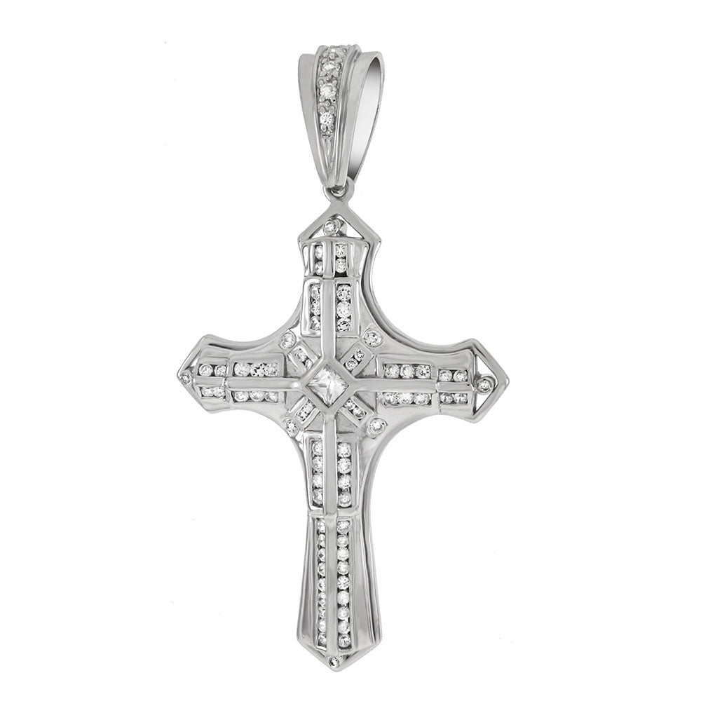 Sterling Silver CZ Hip Hop Cross Pendant Weight-29.6gram, Width-43mm, Height-3 1/8inch