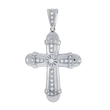 Load image into Gallery viewer, Sterling Silver Round Cubic Zirconia Hip Hop Cross Pendant Weight-25.2gram, Width-42mm, Length-2 5/8inch