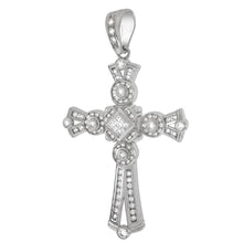 Load image into Gallery viewer, Sterling Silver Invisible Princess Cut And Round CZ Hip Hop Cross Pendant Weight-32.5gram, Width-53mm, Length-3 5/8inch
