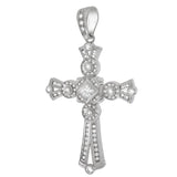 Sterling Silver Invisible Princess Cut And Round CZ Hip Hop Cross Pendant Weight-32.5gram, Width-53mm, Length-3 5/8inch