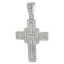 Load image into Gallery viewer, Sterling Silver Princess And Round CZ Hip Hop Cross Pendant Weight-29gram, Length-3 1/8inch, Width-44mm