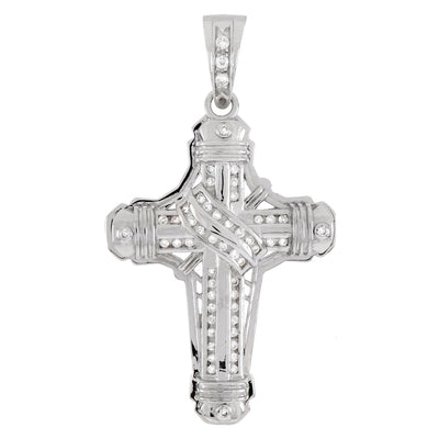 Sterling Silver Clear CZ Hip Hop Cross Pendant Weight-31.8gram, Width-44mm, Length-3inch