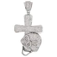 Load image into Gallery viewer, Sterling Silver Cross And Skull Pave CZ Hip Hop Cross Pendant Weight-45.5gram, Length-3 1/2inch, Width-46.5mm