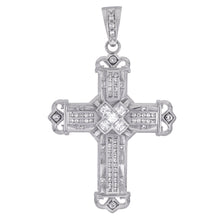 Load image into Gallery viewer, Sterling Silver CZ Hip Hop Cross Pendant Weight-36.1gram, Width-58mm, Length-3 3/4inch